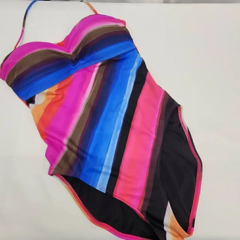 La Blanca Size 10 Stripped Halter Top One-peice Swimsuit
